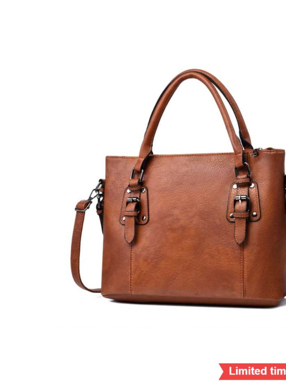 Large Capacity Tote Bag with Detachable Strap Zip Closure Shoulder Purse